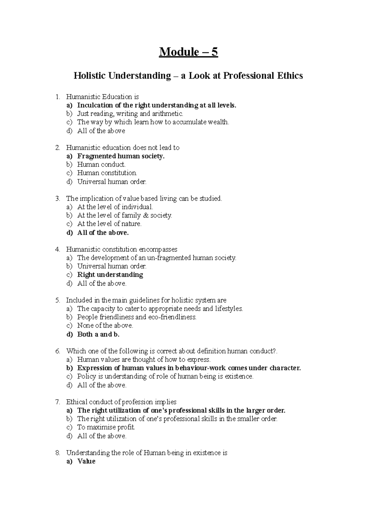 UHV MOD-5: Holistic Understanding of Professional Ethics Notes - Studocu