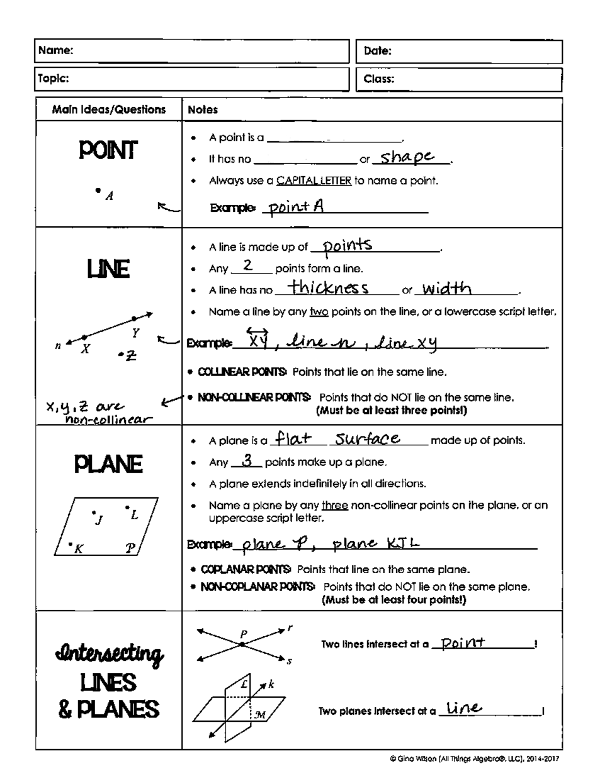 Notes KEY PLP seg addition dist and midpoint - Name: Date: Topic: Class ...