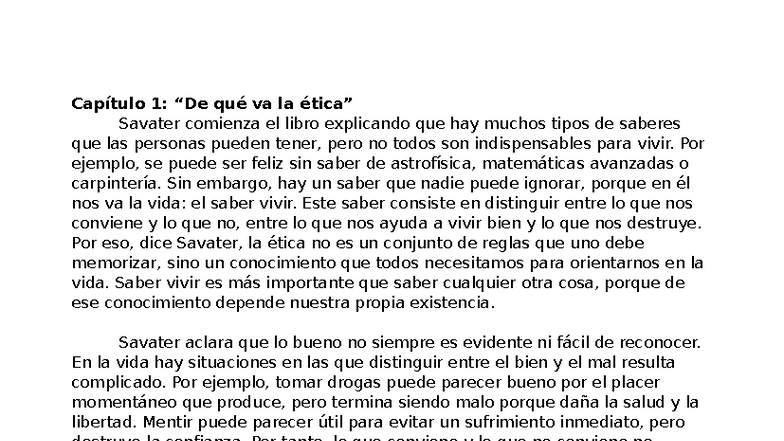 Capítulo 1 y 2: La Ética y la Libertad según Savater - Studocu