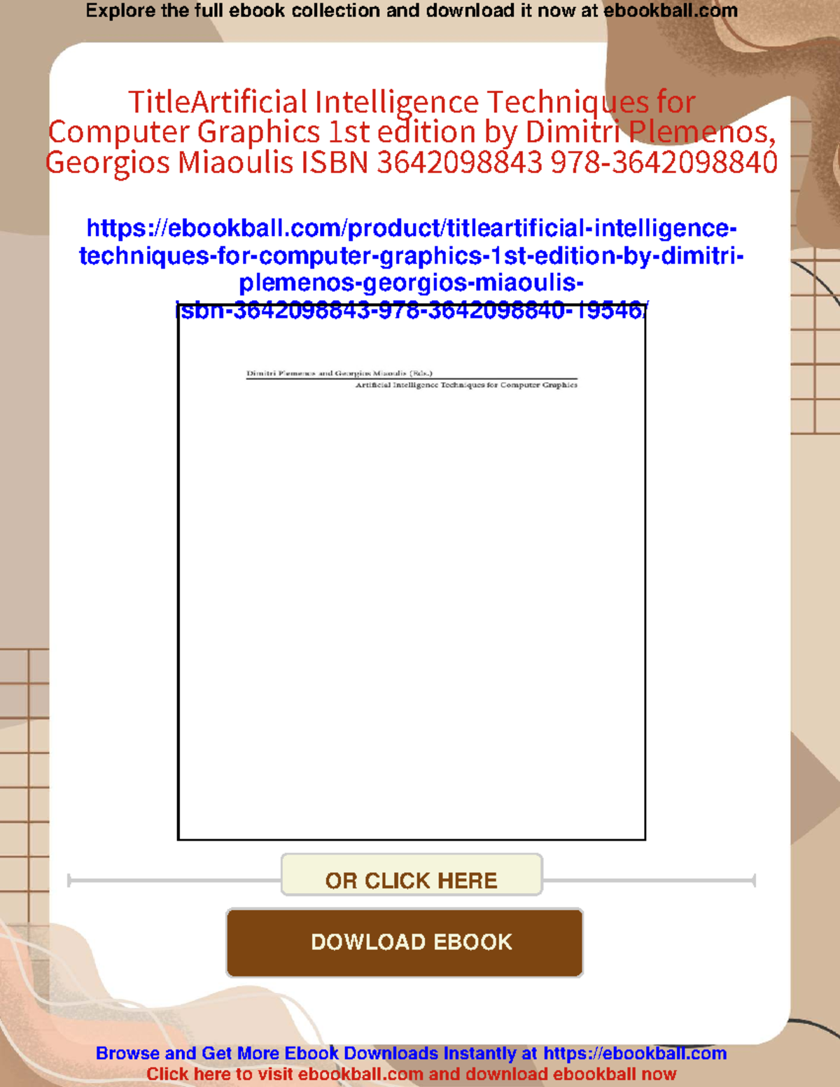 Artificial intelligence techniques for computer graphics (CS 19049 ...