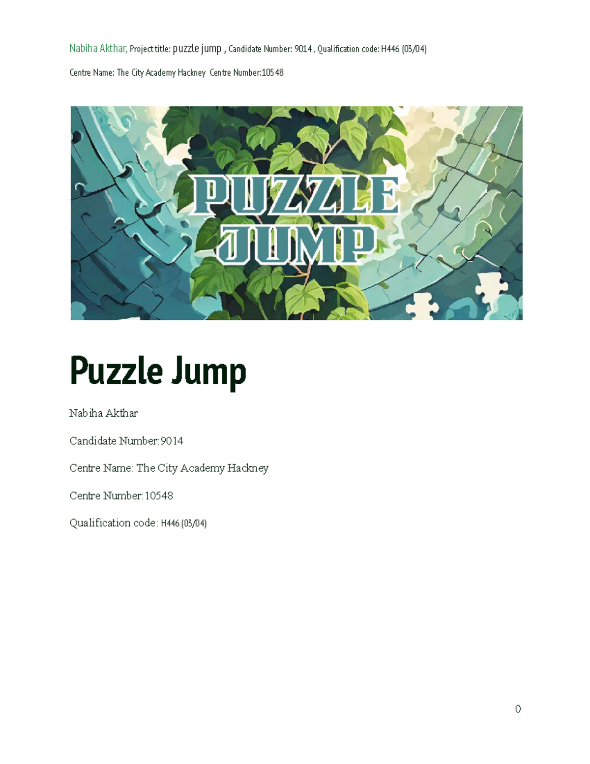 H446 Final Project: Puzzle Jump by Nabiha Akthar (Candidate 9014) - Studocu