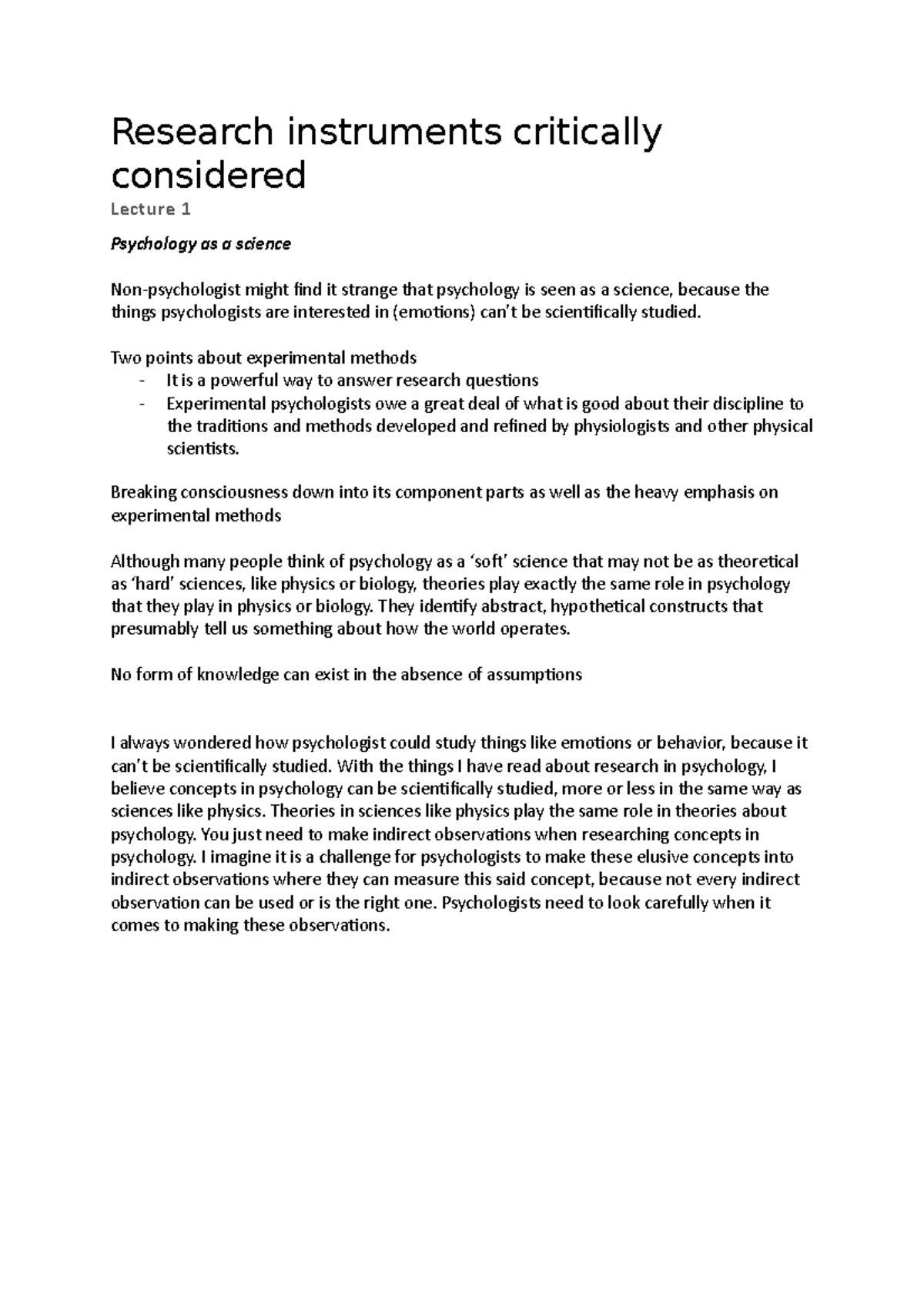 PSY101: Lecture Notes on Research Instruments and Ethics in Psychology ...