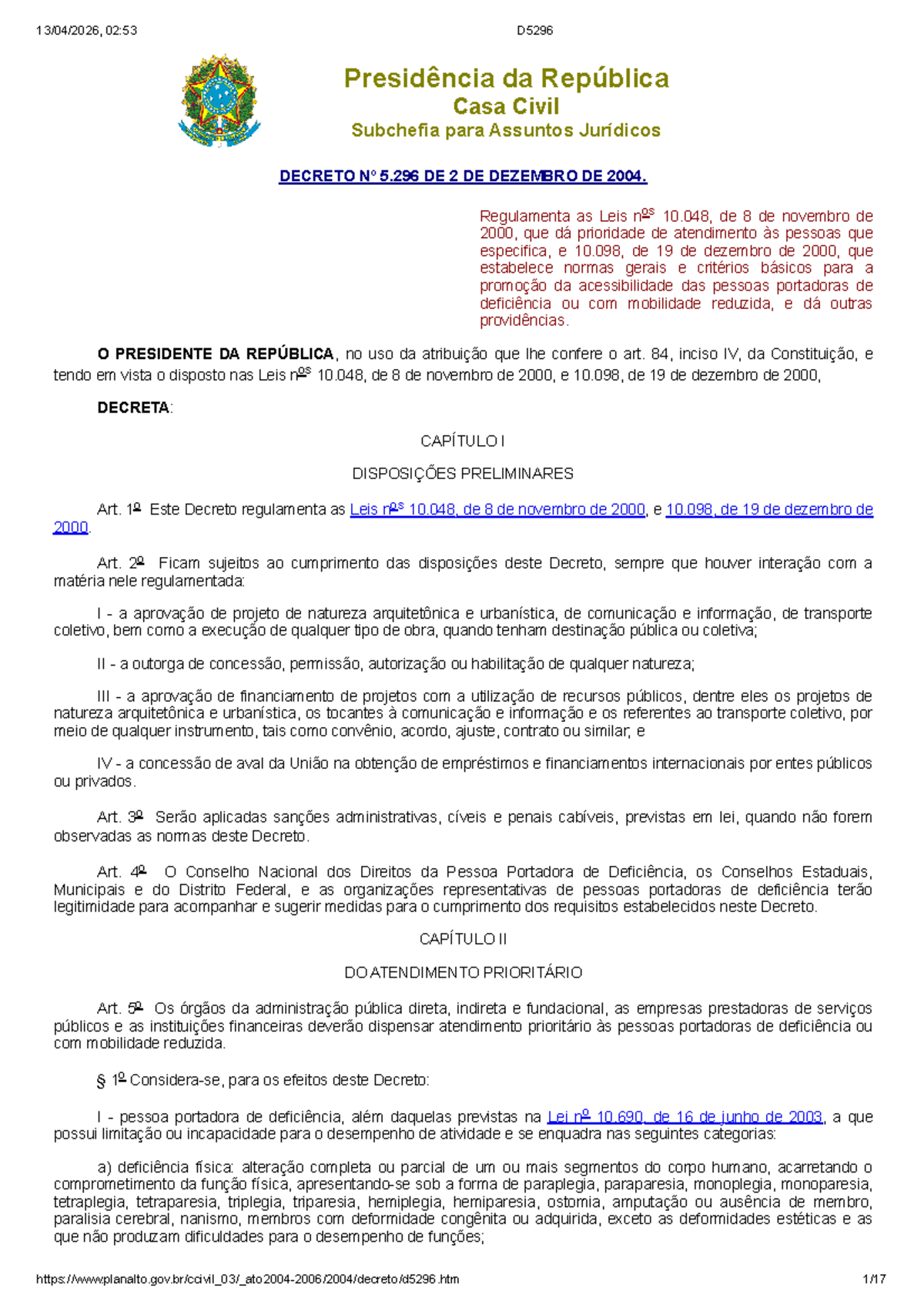 Decreto nº 5.296/2004: Regulamentação da Acessibilidade e Atendimento ...