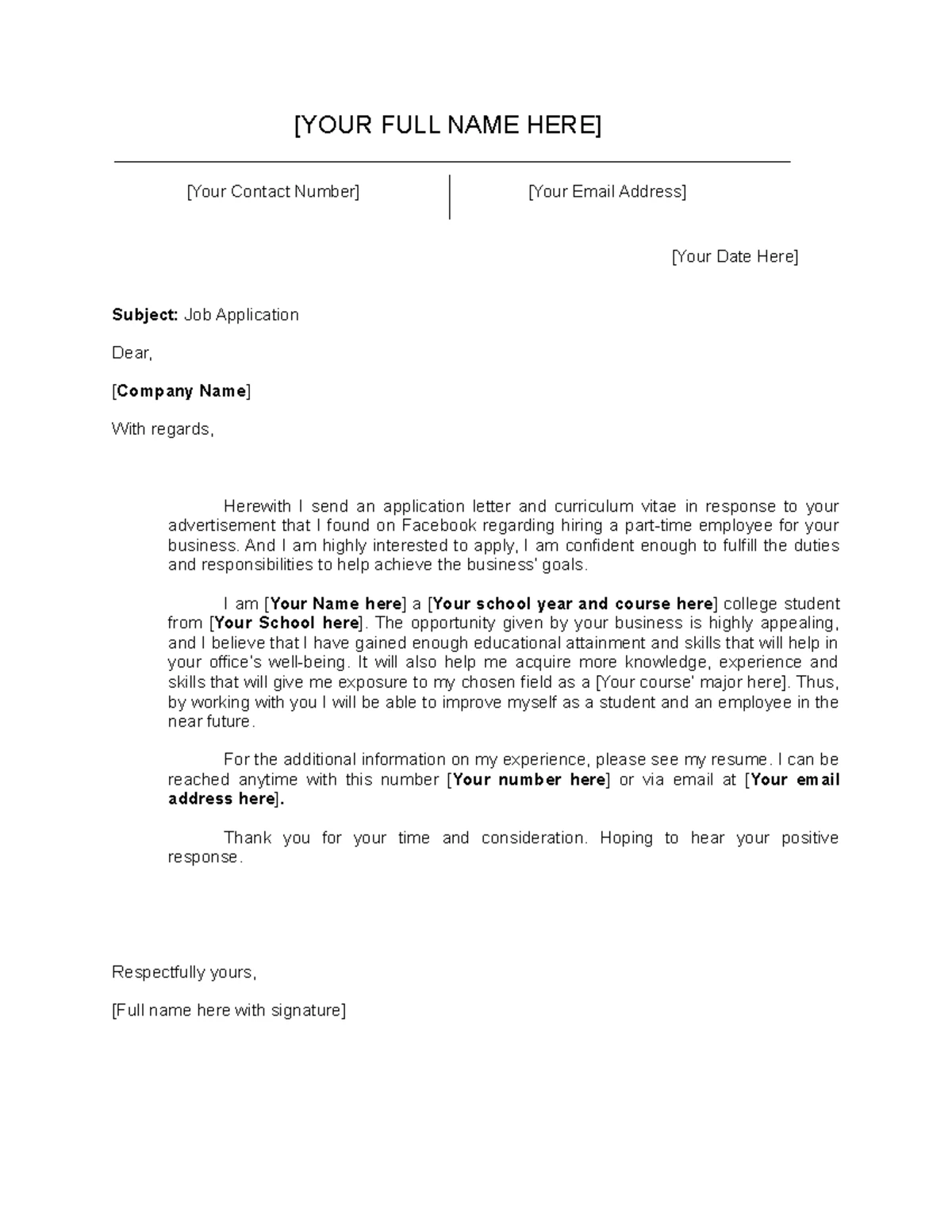 Resume Format and Examples - [Your full name here] [Your full address ...