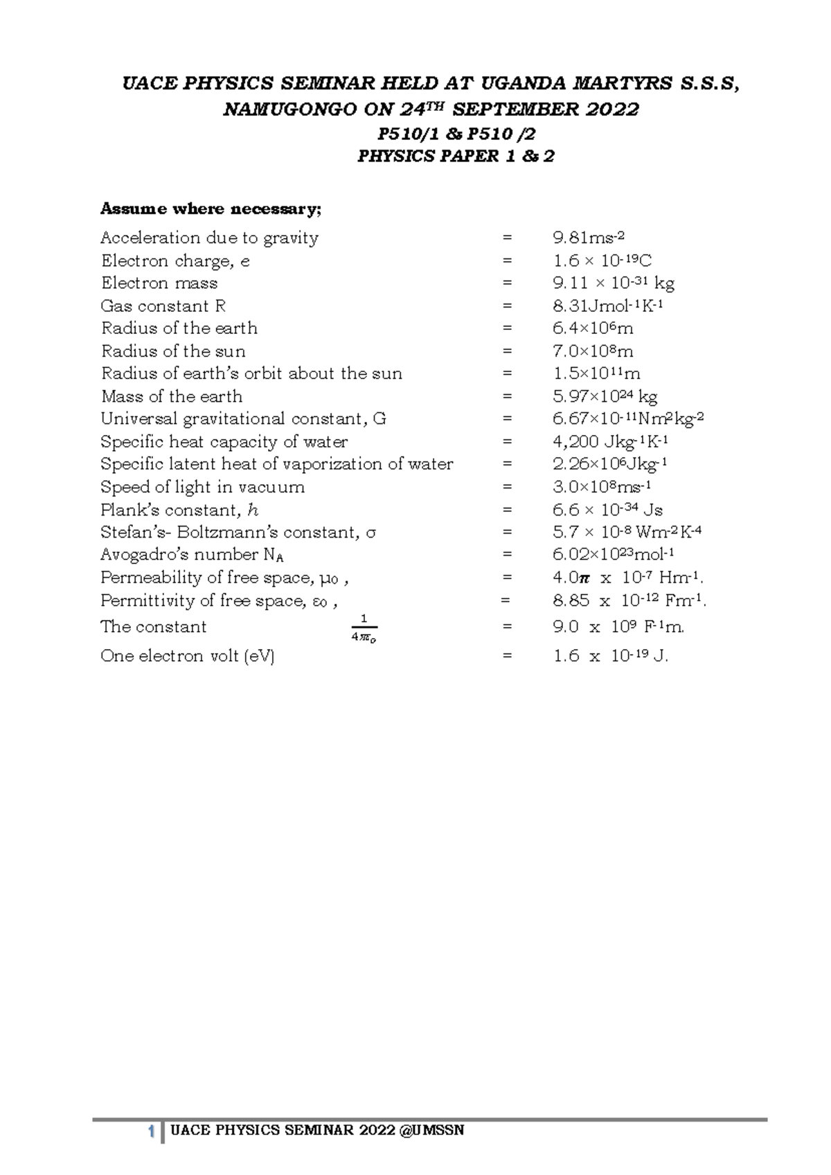 UACE PHYSICS SEMINAR 2022: COMPREHENSIVE STUDY NOTES - Studocu