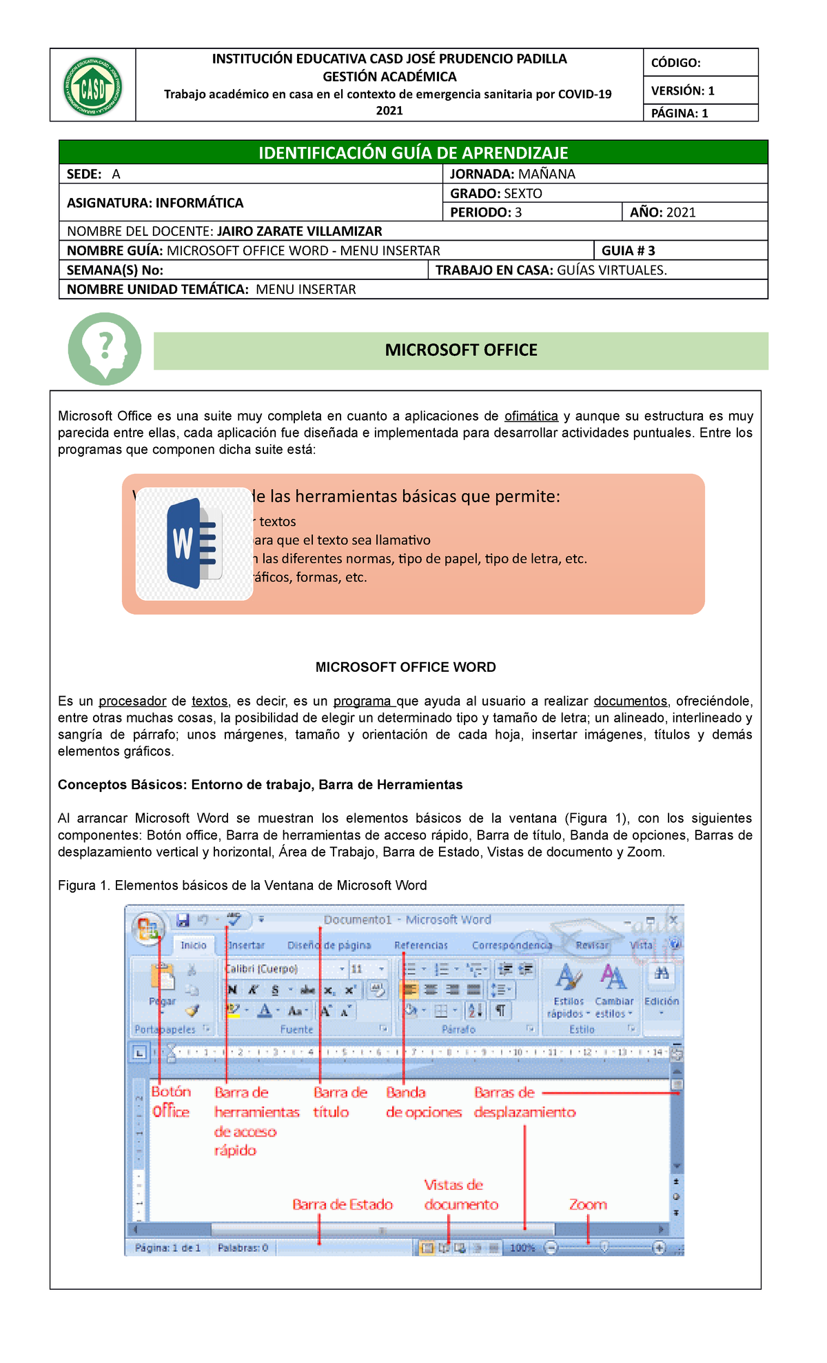 Guía de Aprendizaje de Informática 6: Microsoft Word Menú Insertar ...
