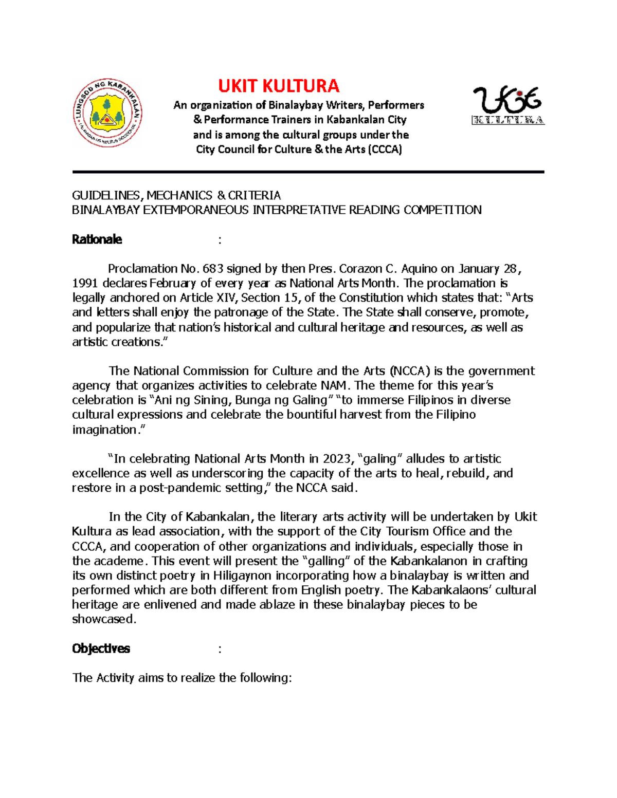 BINALAYBAY Extemporaneous Interpretative Reading Competition Guidelines ...