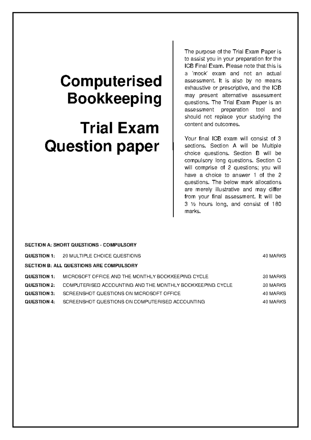 Trial Paper 2 Questions - SECTION A: SHORT QUESTIONS - COMPULSORY ...