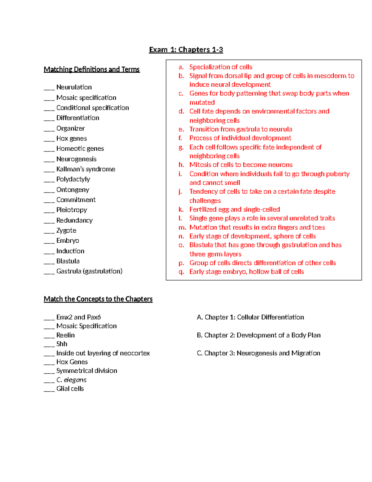 BIOL 426 Exam 1 Review: Key Concepts in Developmental Biology - Studocu