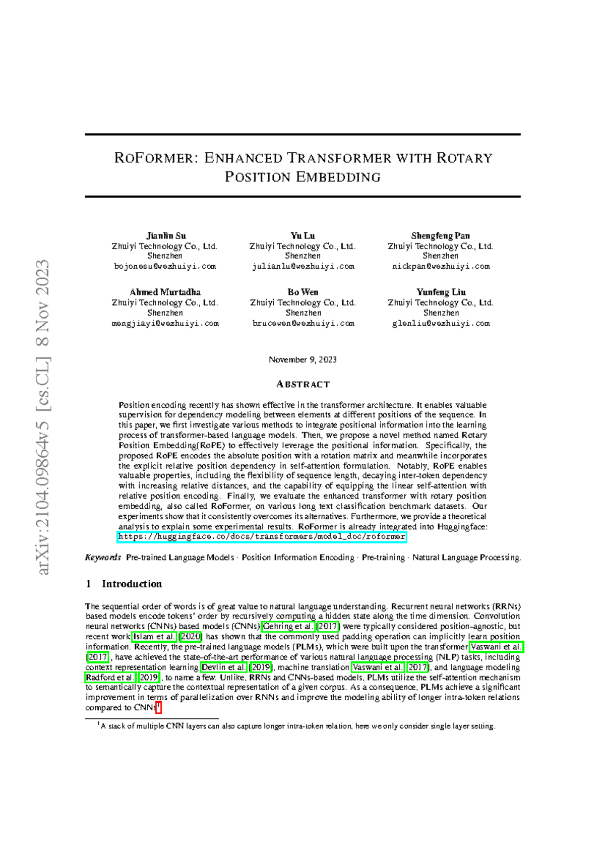 RoFormer: Enhanced Transformer with Rotary Position Embedding (RoPE ...