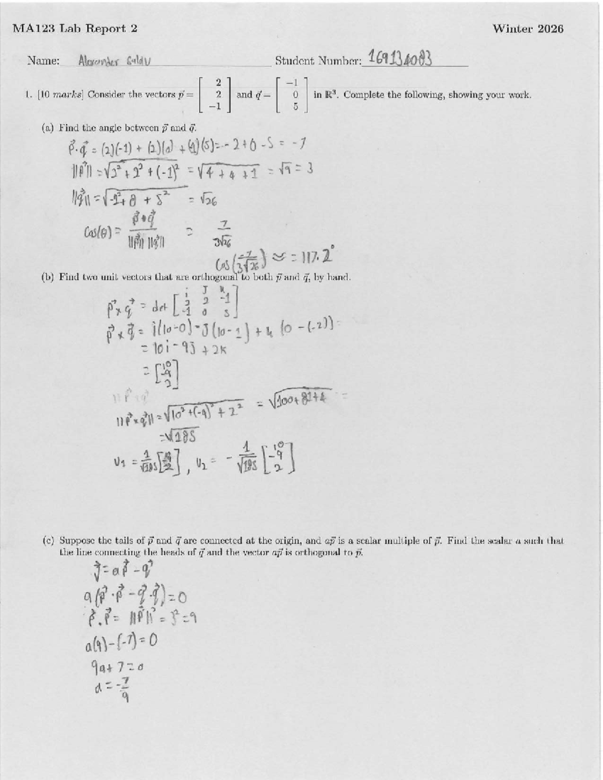 MA123 Lab 2: Vector Calculations and MATLAB Implementation - Studocu
