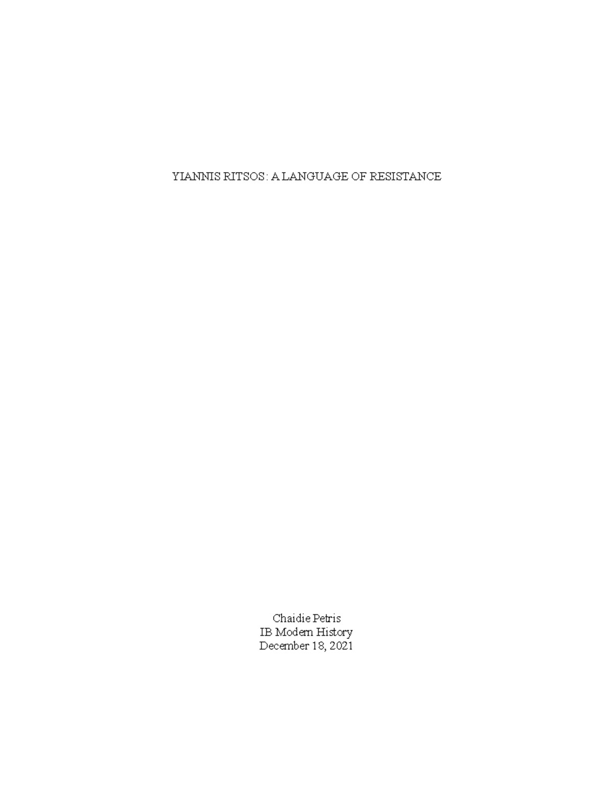 Yiannis Ritsos' Epitaphios: Language of Resistance in Modern Greece ...
