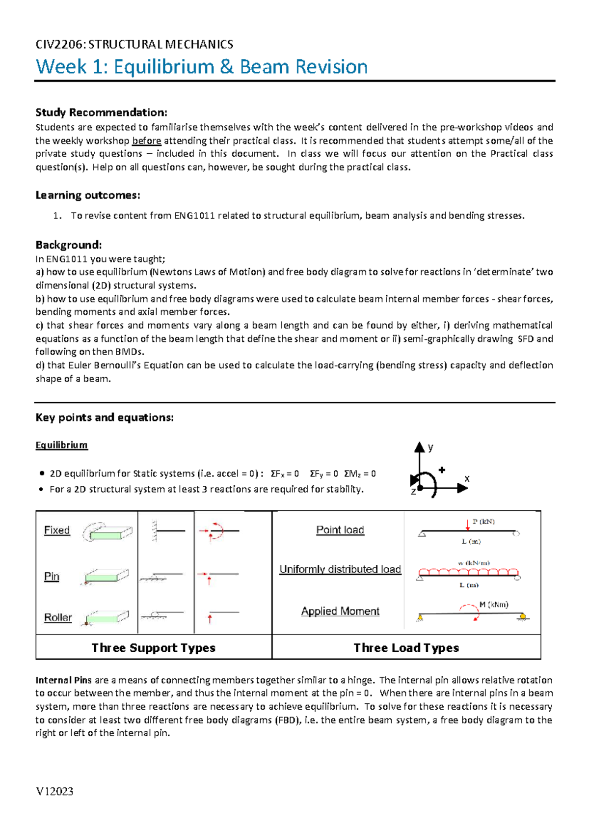 CIV2206: Structural Mechanics Week 1 Revision & Study Questions - Studocu