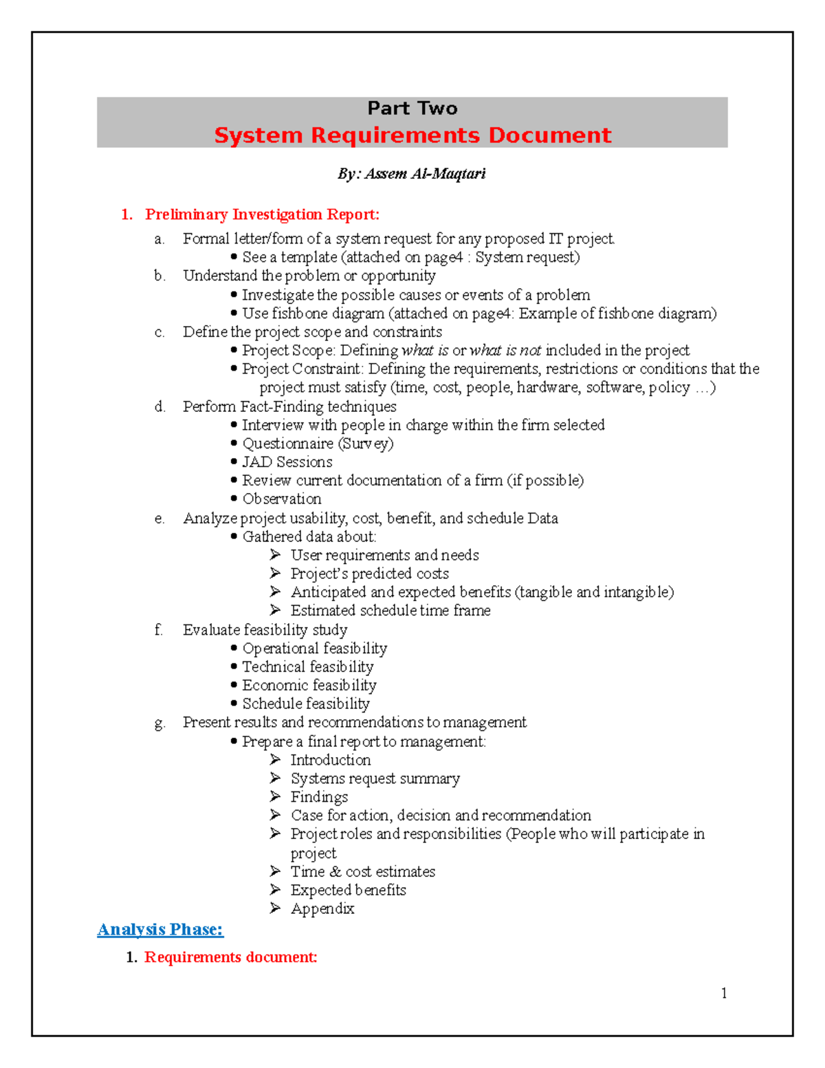 SAD 101 - System Requirements Document for Part II Analysis - Studocu
