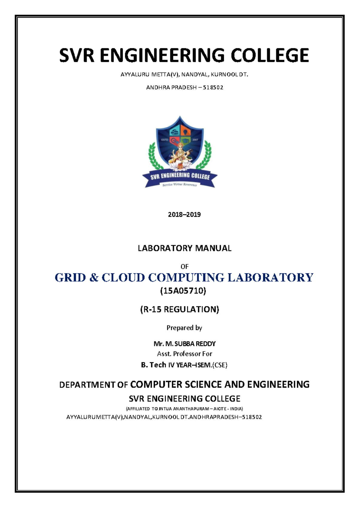 GRID & Cloud Computing Laboratory (15A05710) - LAB Manual - Studocu