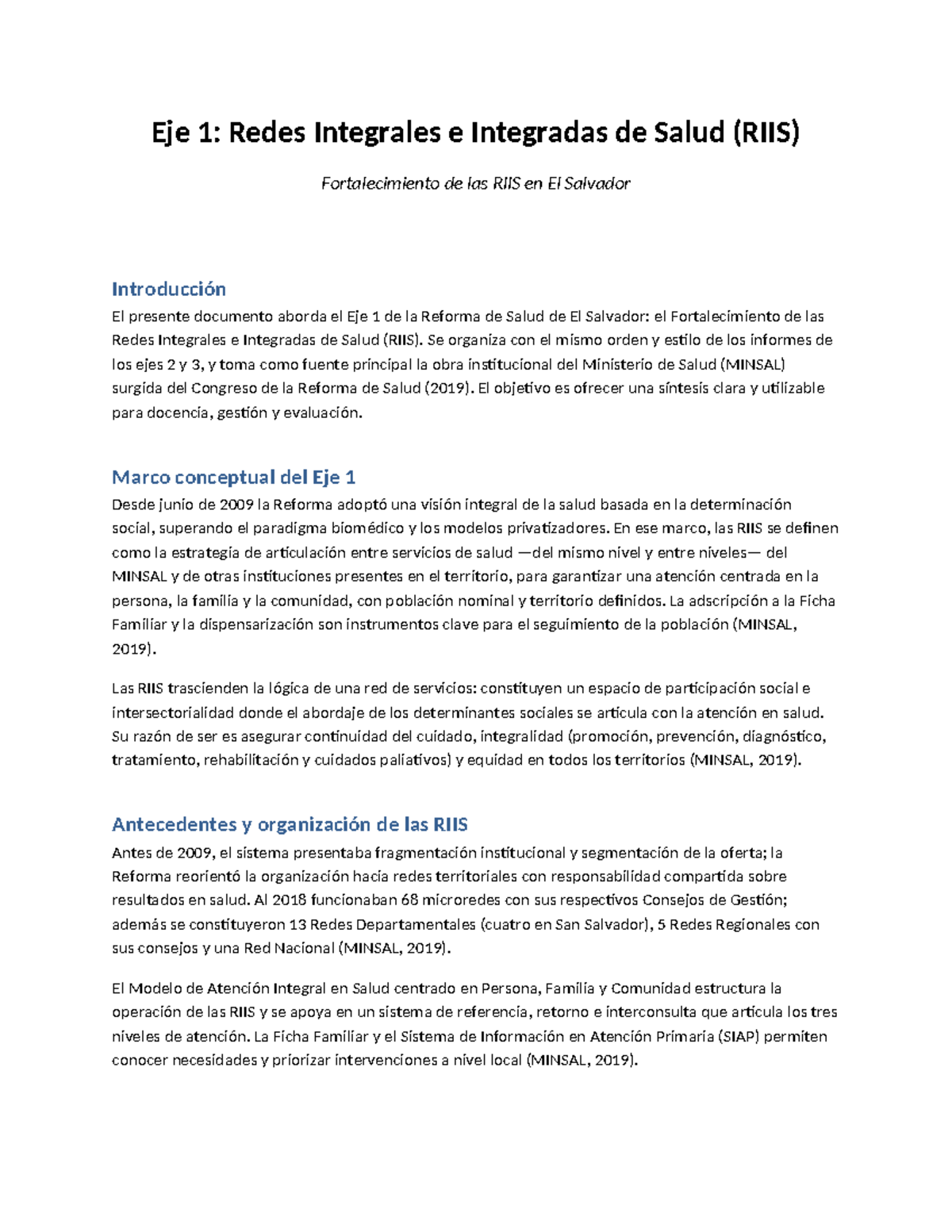 Eje 1: Fortalecimiento de Redes Integrales de Salud en El Salvador ...