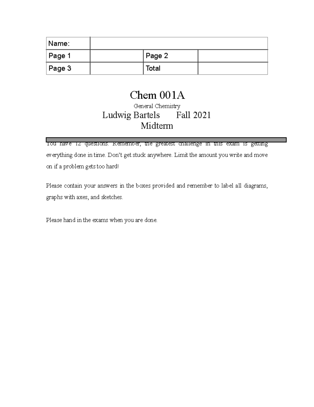 Chem 001A Midterm Exam Review - General Chemistry Fall 2021 - Studocu