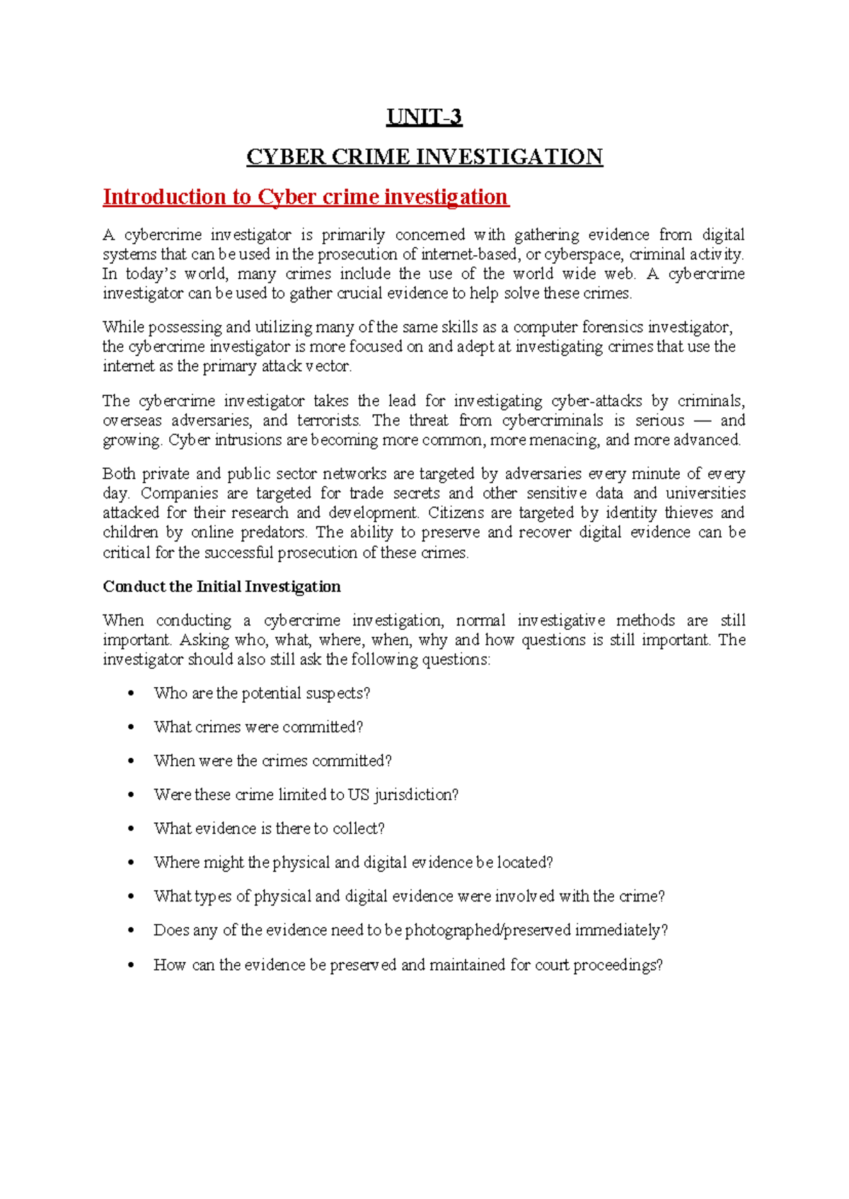 CSF UNIT 3-1: Introduction to Cyber Crime Investigation Techniques ...