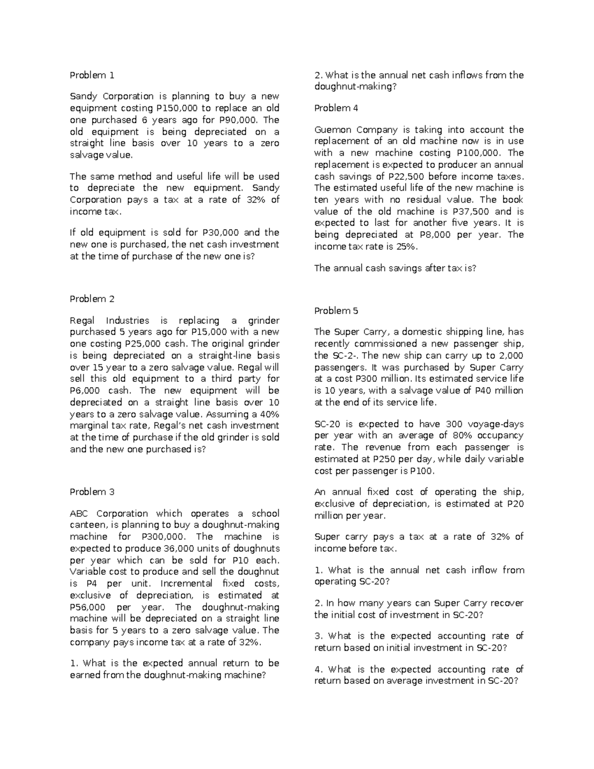 Capital Budgeting 1 - Management Advisory: Equipment Replacement ...