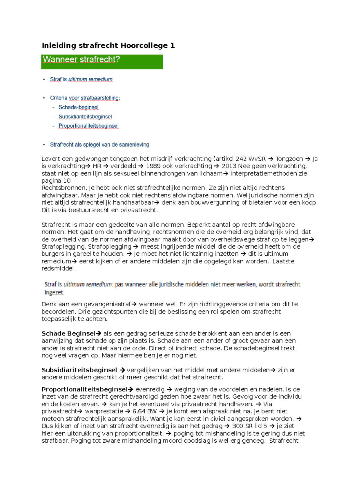 Strafrecht HC 1: Inleiding en Belangrijke Principes van Strafrecht ...