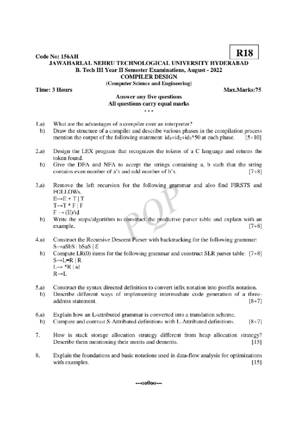 R18 Code No: 156AH B. Tech II Sem Exam QP - Compiler Design (CSE) - Studocu