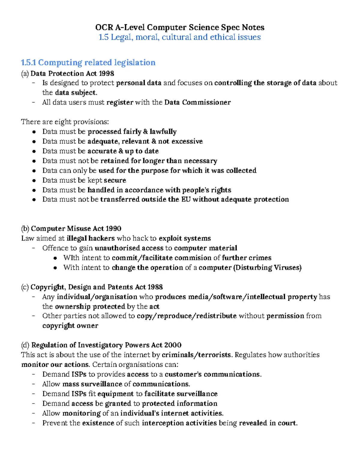 OCR A-Level Comp Sci Spec Notes 1.3: Data Exchng, Compress & Encryption ...