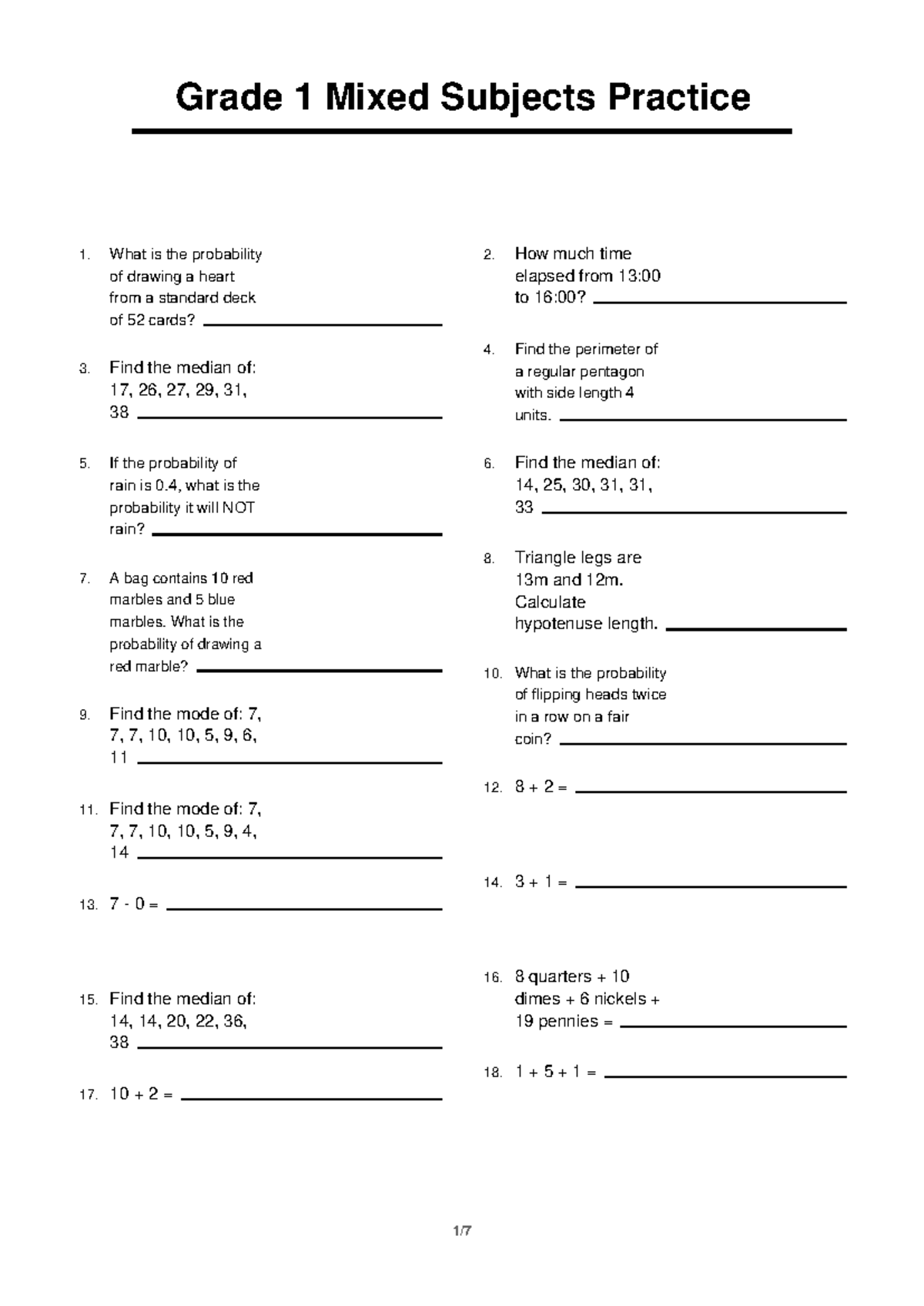 Grade 1 Math & Science Practice Questions 1 - Studocu