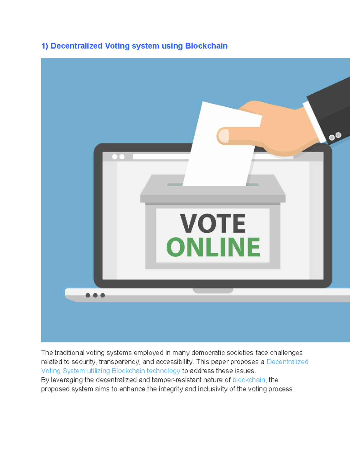 Decentralized Voting System Using Blockchain Technology - Studocu