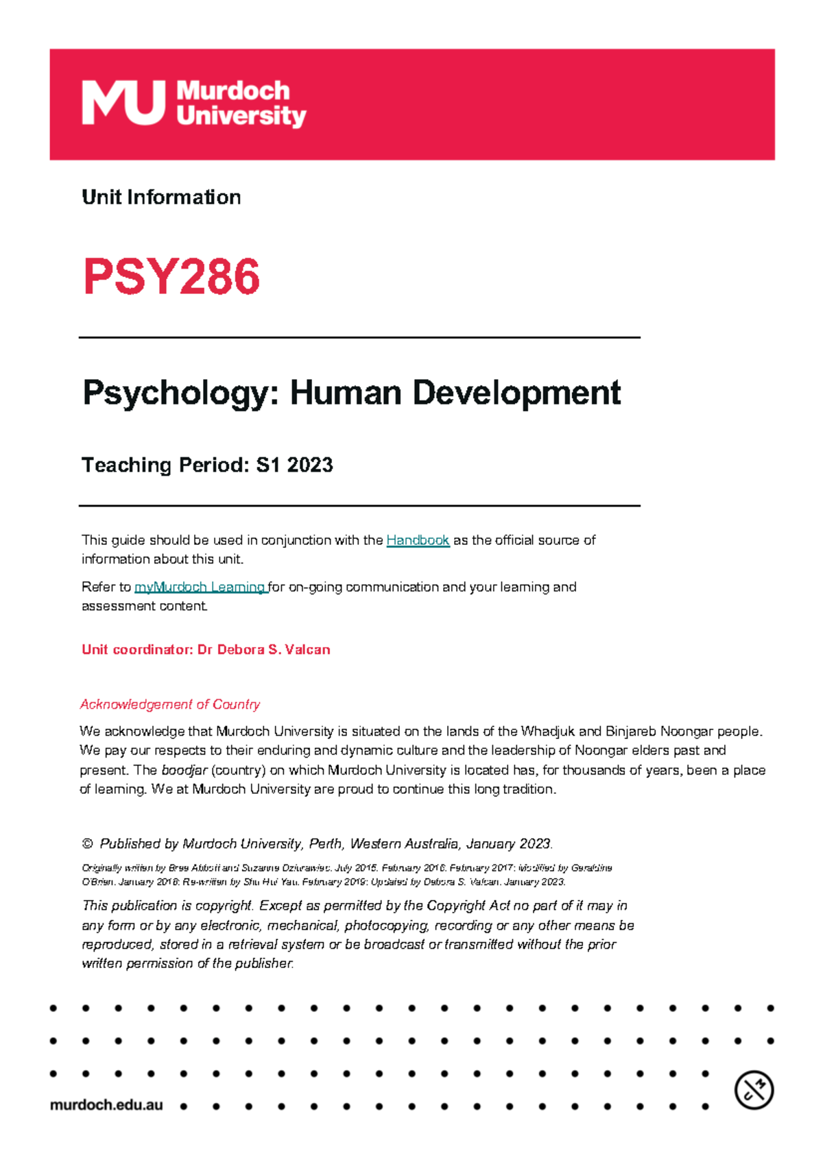 PSY286 S1 2023 Unit Info: Psychology of Human Development Guide - Studocu