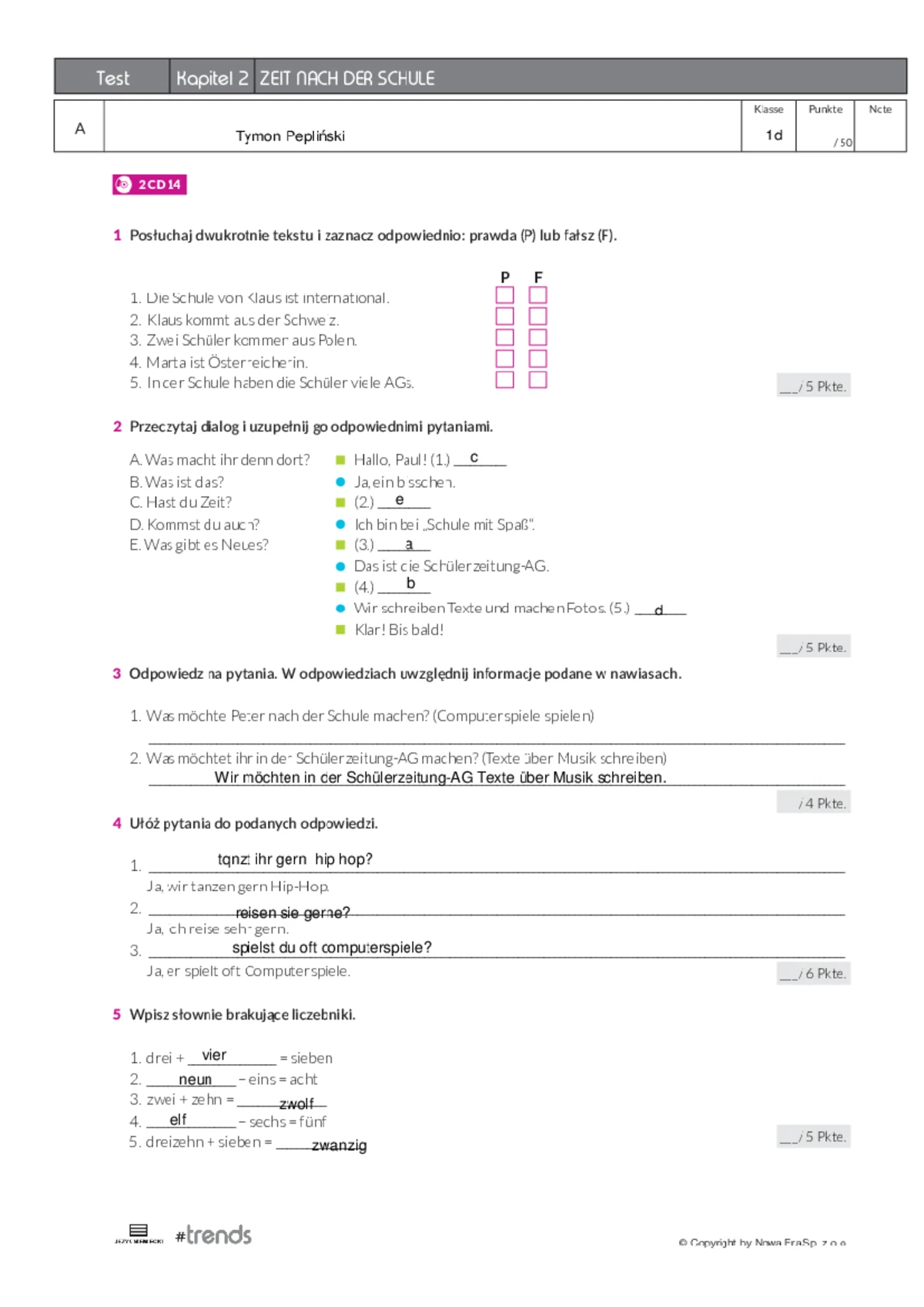 Moduł 3 Test 3b Kl 5 J Niem 2 Sprawdzian www.studocu.com