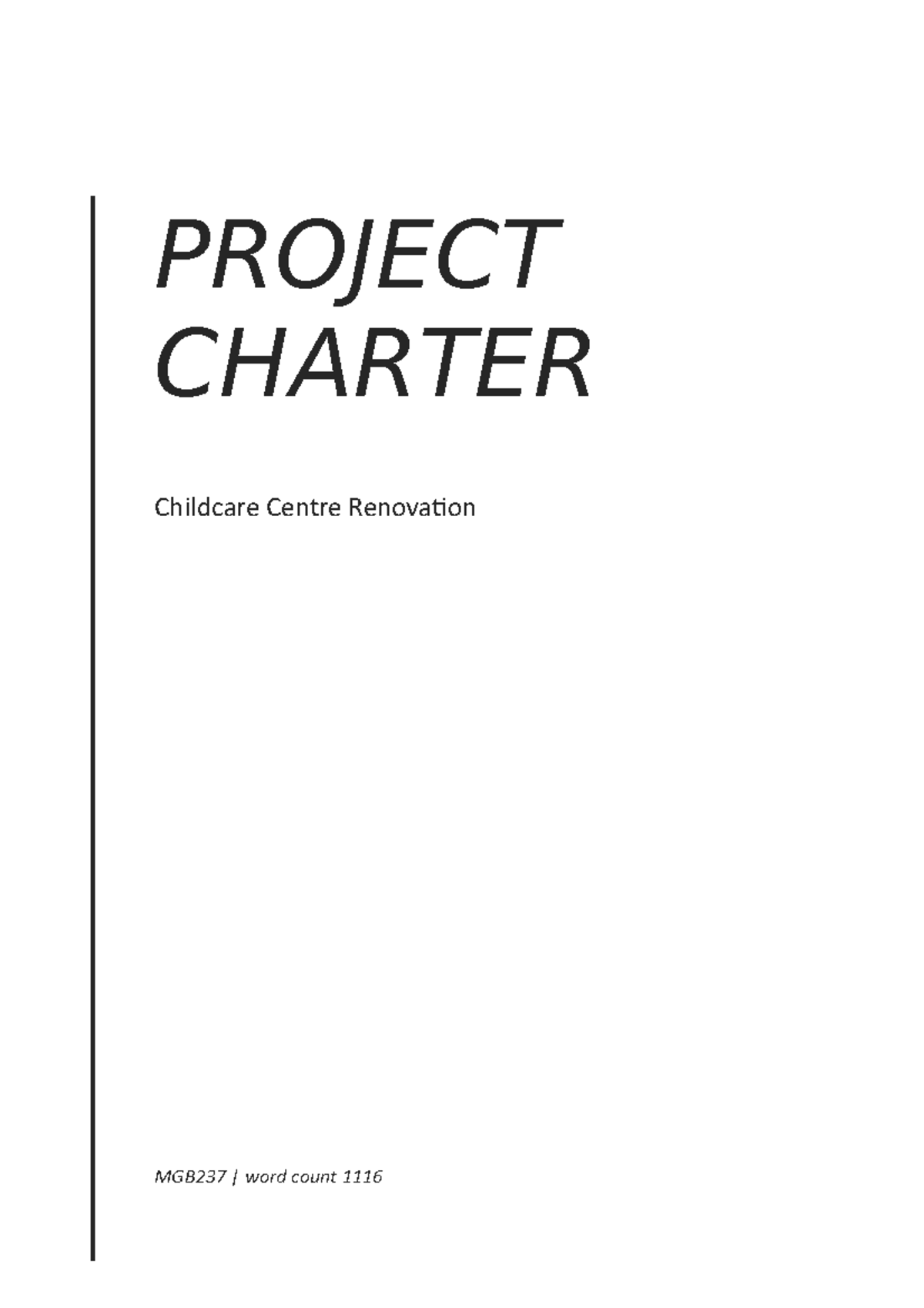 MGB237 Project Charter - MGB237 | word count 1116 PROJECT CHARTER ...