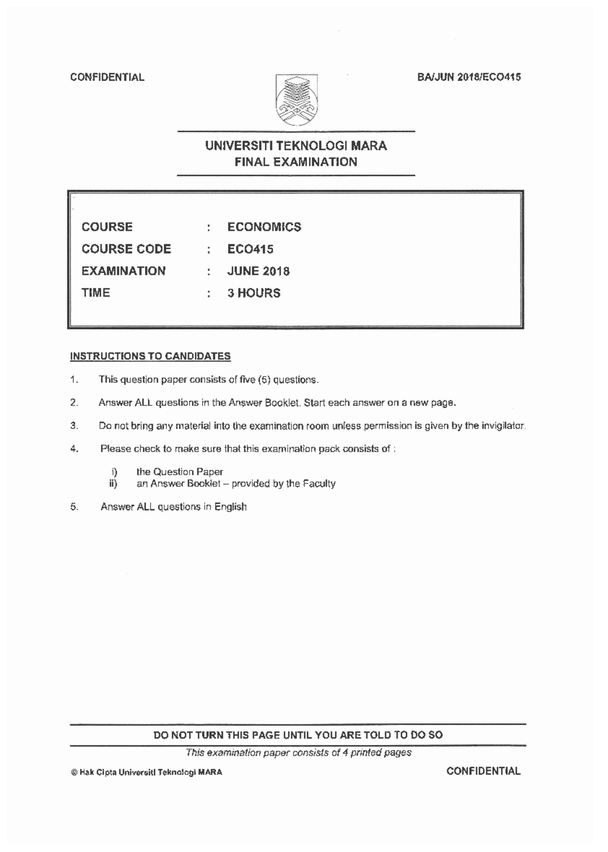 PAST YEAR QUESTION UITM ECO415 2018 JUNE - Human Resource Management ...