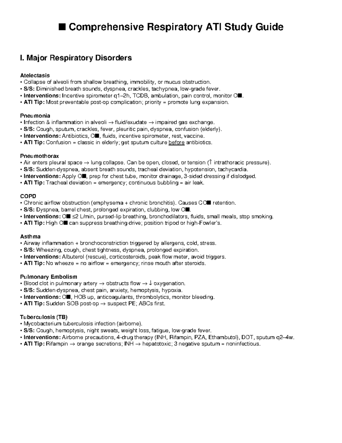 Comprehensive Respiratory ATI Study Guide: Major Disorders ...