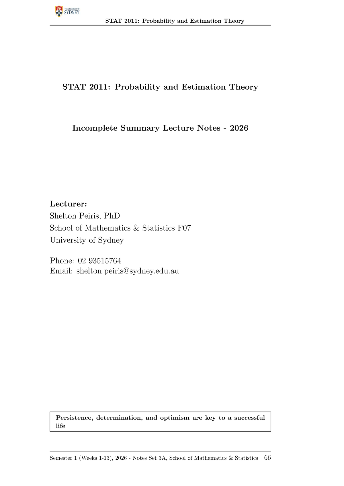 STAT 2011: Lecture Notes on Probability & Estimation Theory 2026 - Studocu