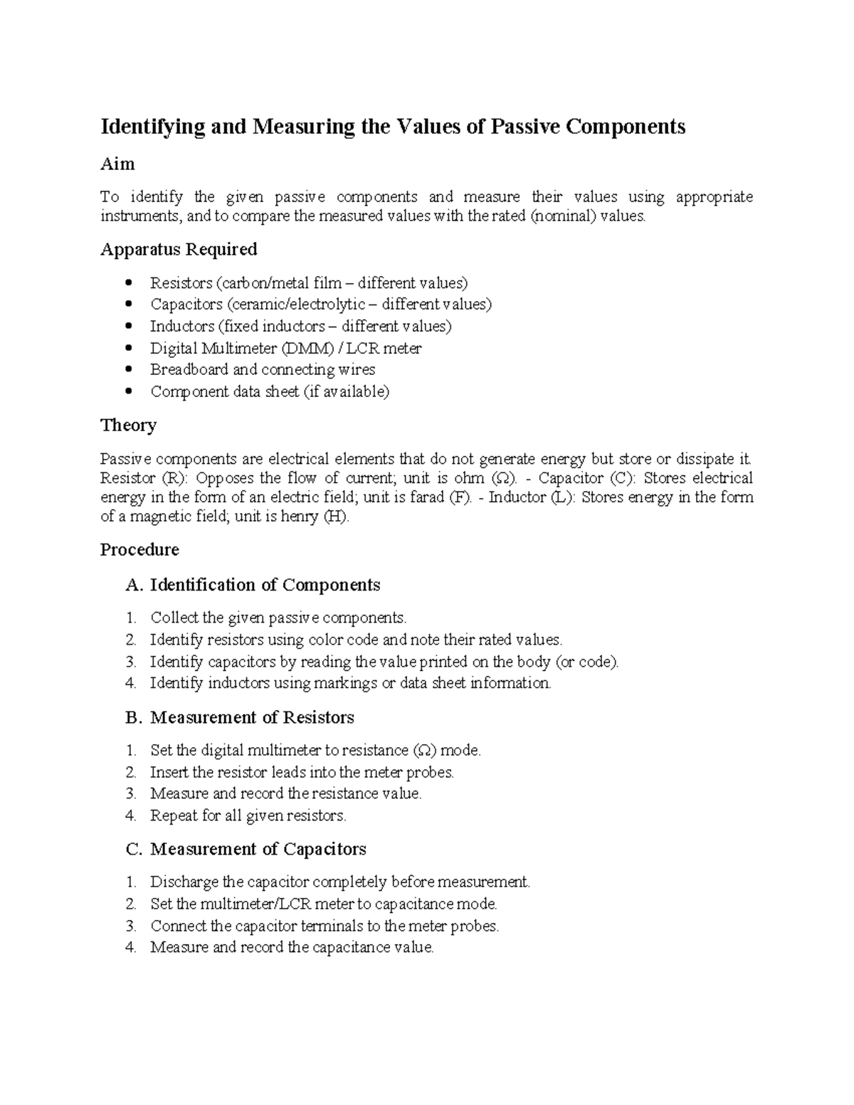 Lab Manual: Identifying & Measuring Passive Components (Lab) - Studocu