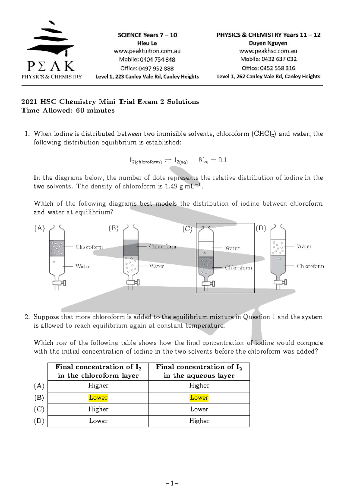 2021 HSC Chemistry Mini Trial Exam 2 Solutions - Studocu