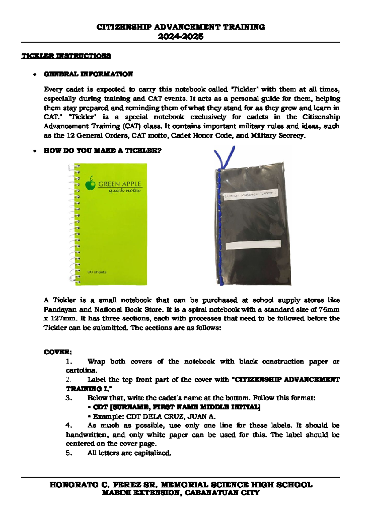 CITIZENSHIP ADVANCEMENT TRAINING (CAT) 2024 - Tickler Instructions ...