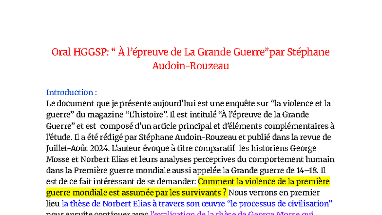 Oral HGGSP: À l'Épreuve de la Grande Guerre par Stéphane Audoin-Rouzeau ...