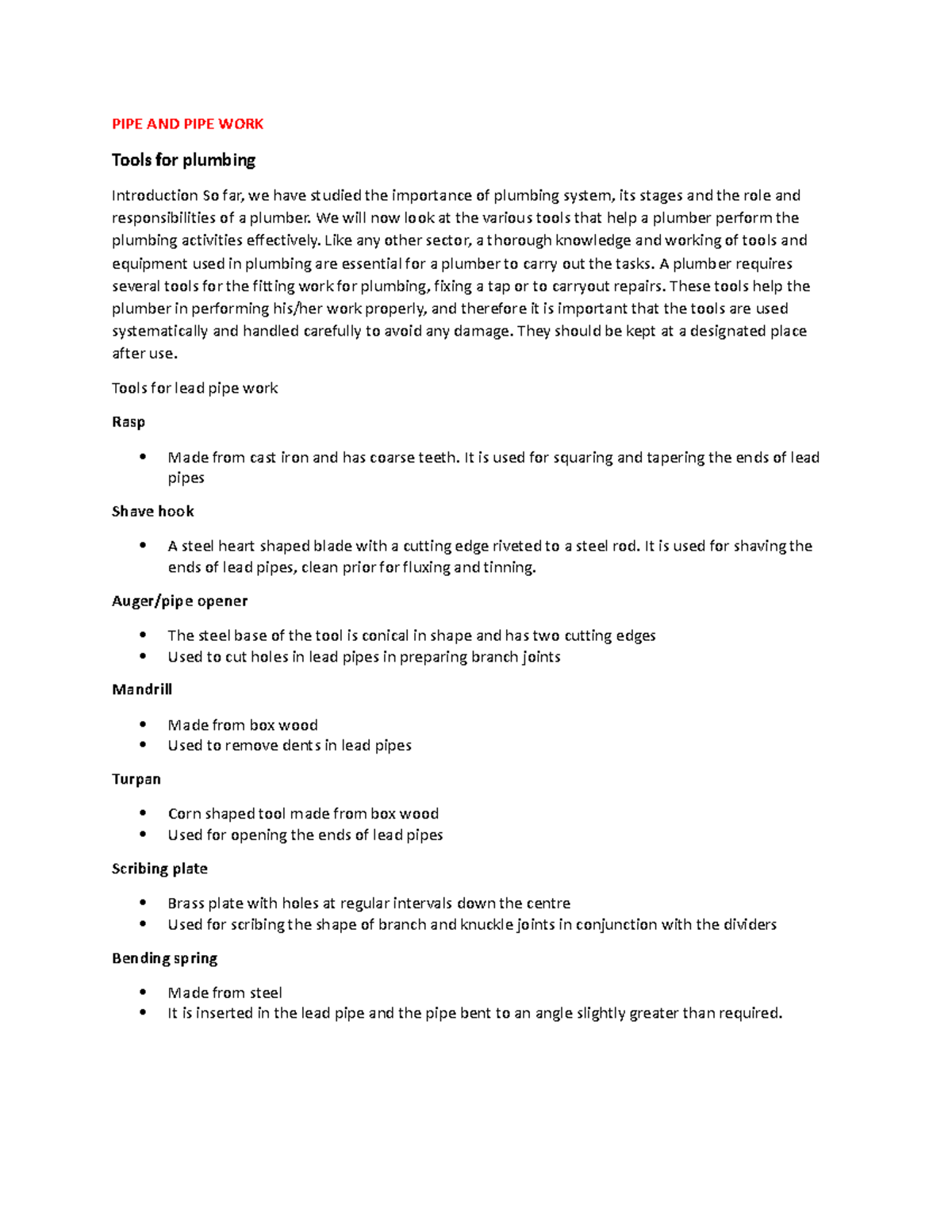 Essential Plumbing Tools: A Comprehensive Guide and Overview - Studocu