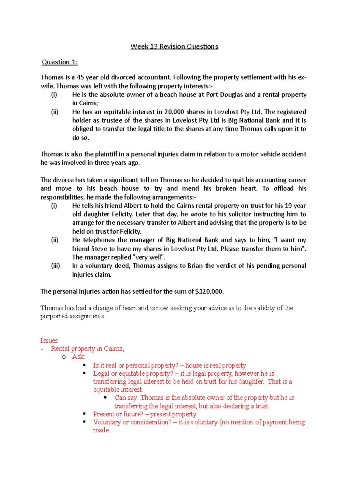 2022 Revision Questions for Property Law - Key Case Studies and Issues ...