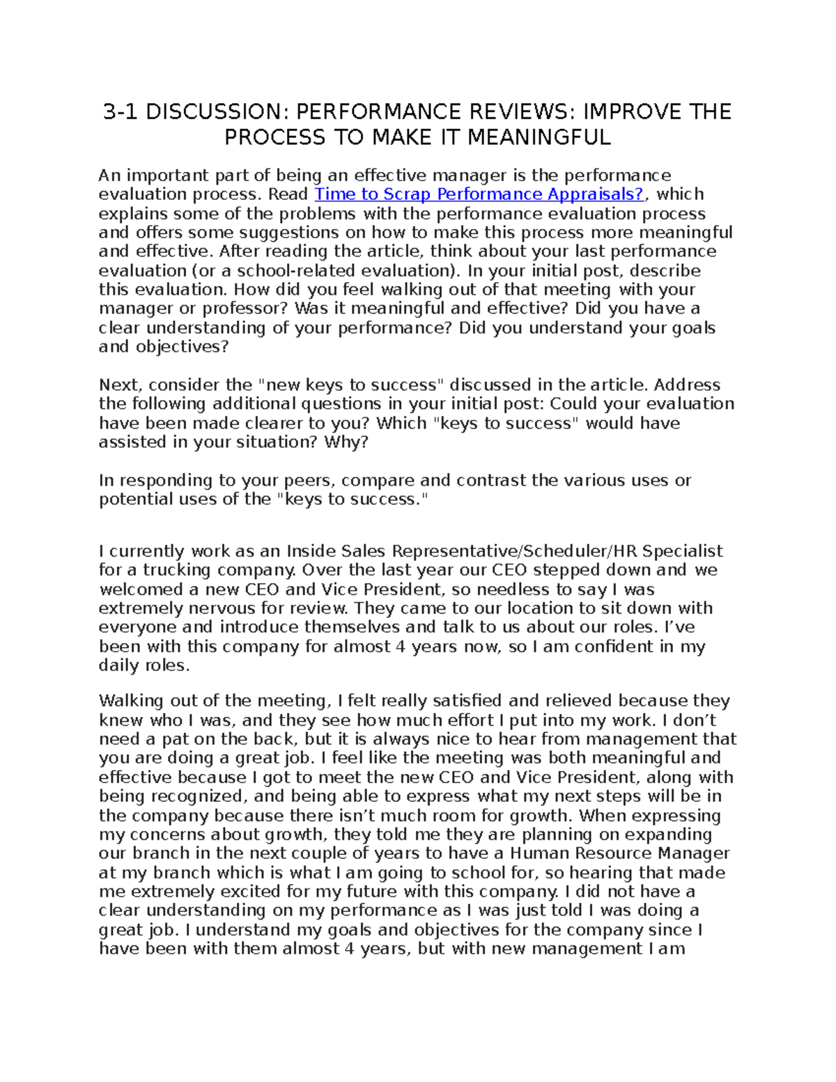3-1 Discussion MAKE IT Meaningful - 3-1 DISCUSSION: PERFORMANCE REVIEWS ...