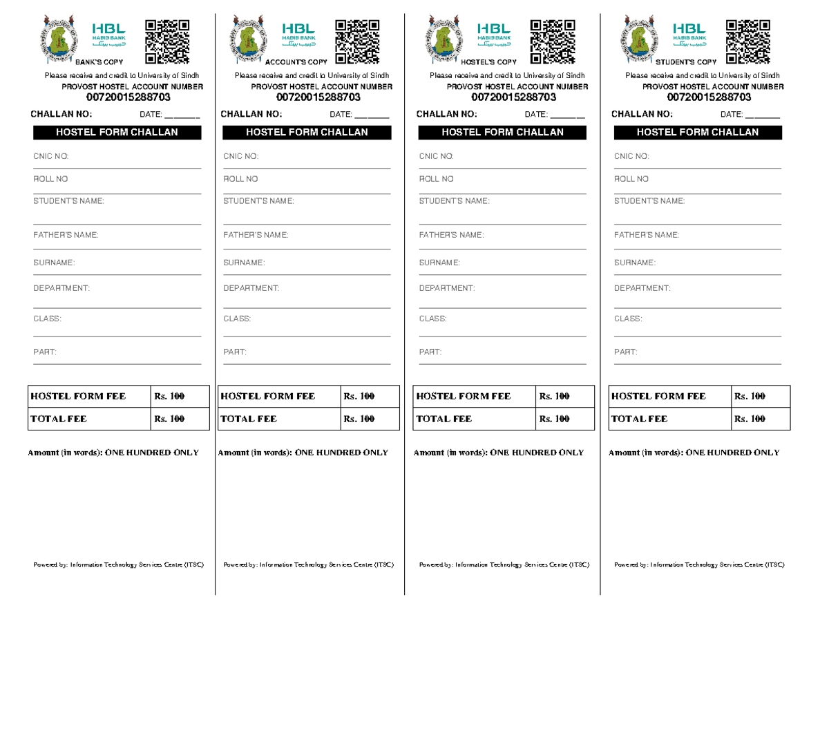 University of Sindh Hostel Form Challan - Application Details - Studocu