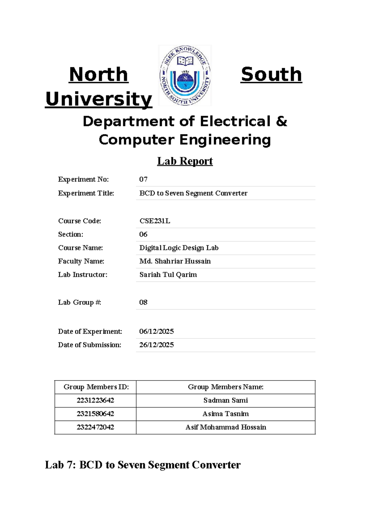 Lab Report 7: BCD to Seven Segment Converter - CSE231L - Studocu