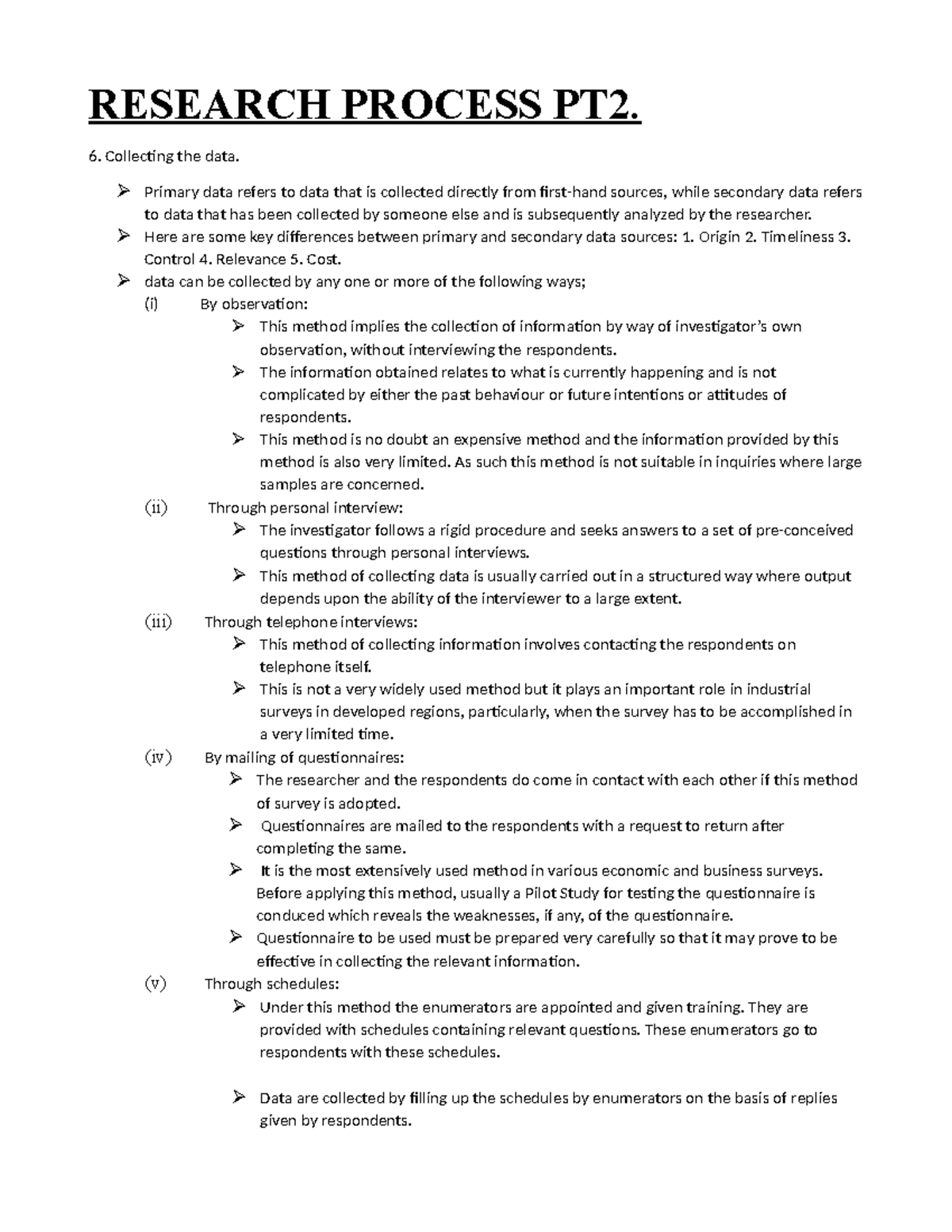 Research Process PT2: Data Collection & Analysis Lecture Notes - Studocu