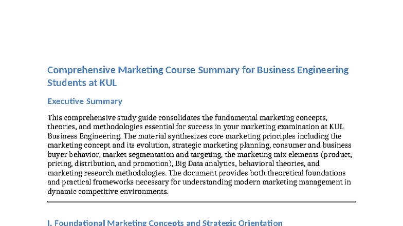 Marketing Course Summary for Business Engineering (KUL) - Studocu