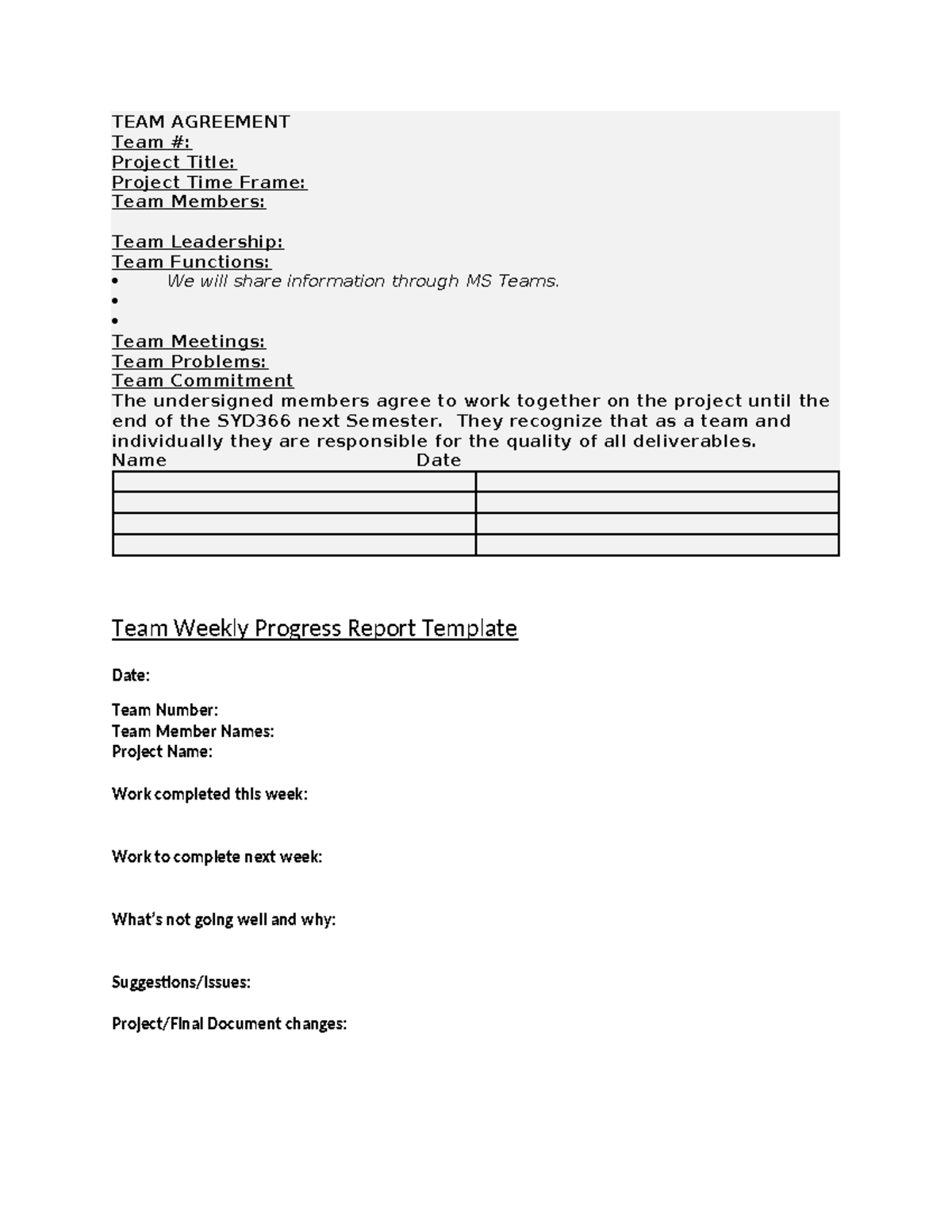 TEAM Agreement-Group Charter - TEAM AGREEMENT Team #: Project Title ...