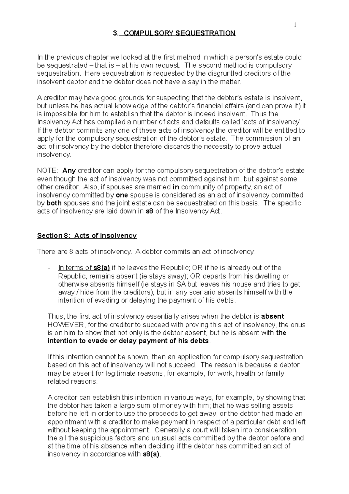 3 - Lecture Notes on Compulsory Sequestration and Acts of Insolvency ...