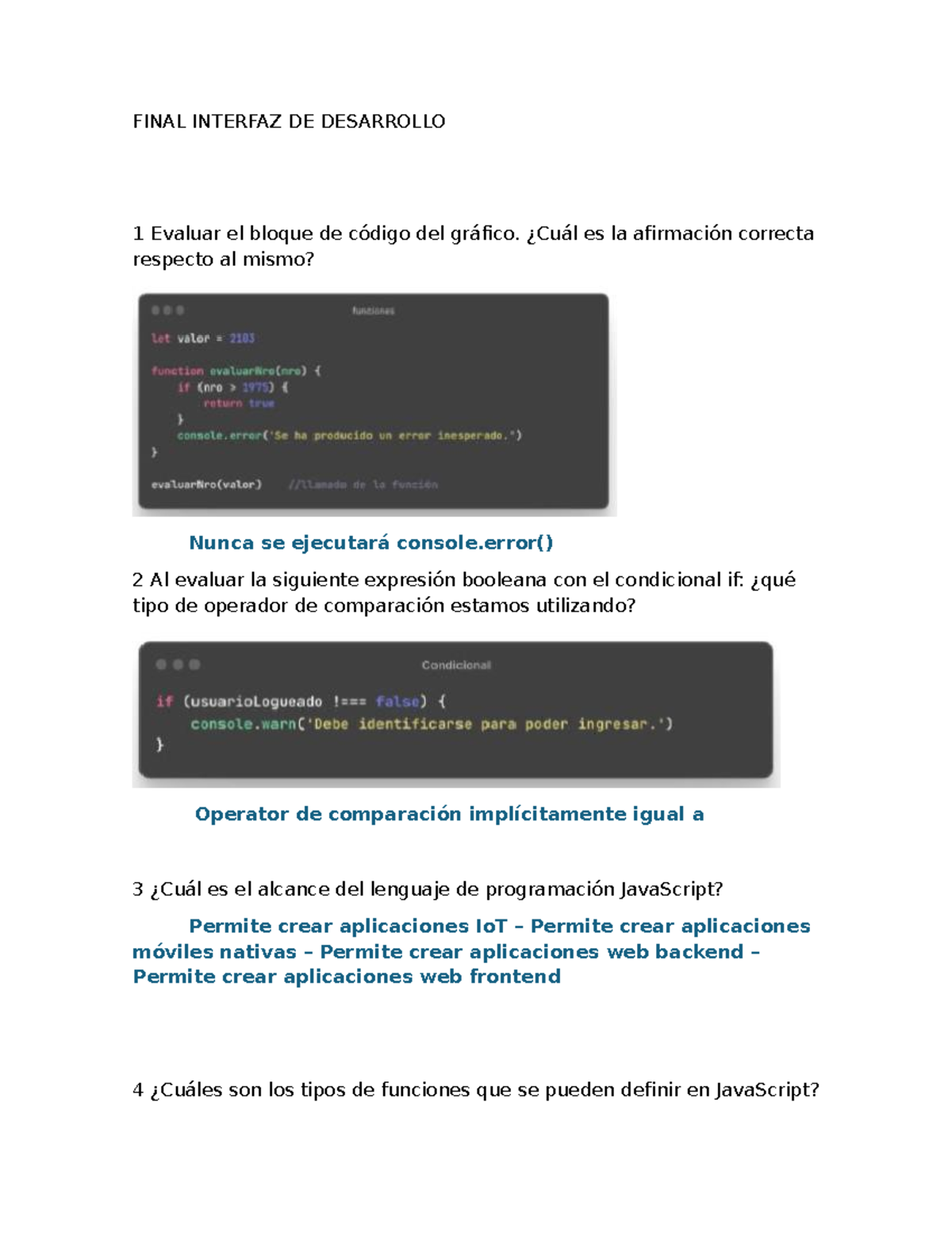 FINAL EXAM INTERFAZ DE DESARROLLO 1: Evaluación de JavaScript y ...