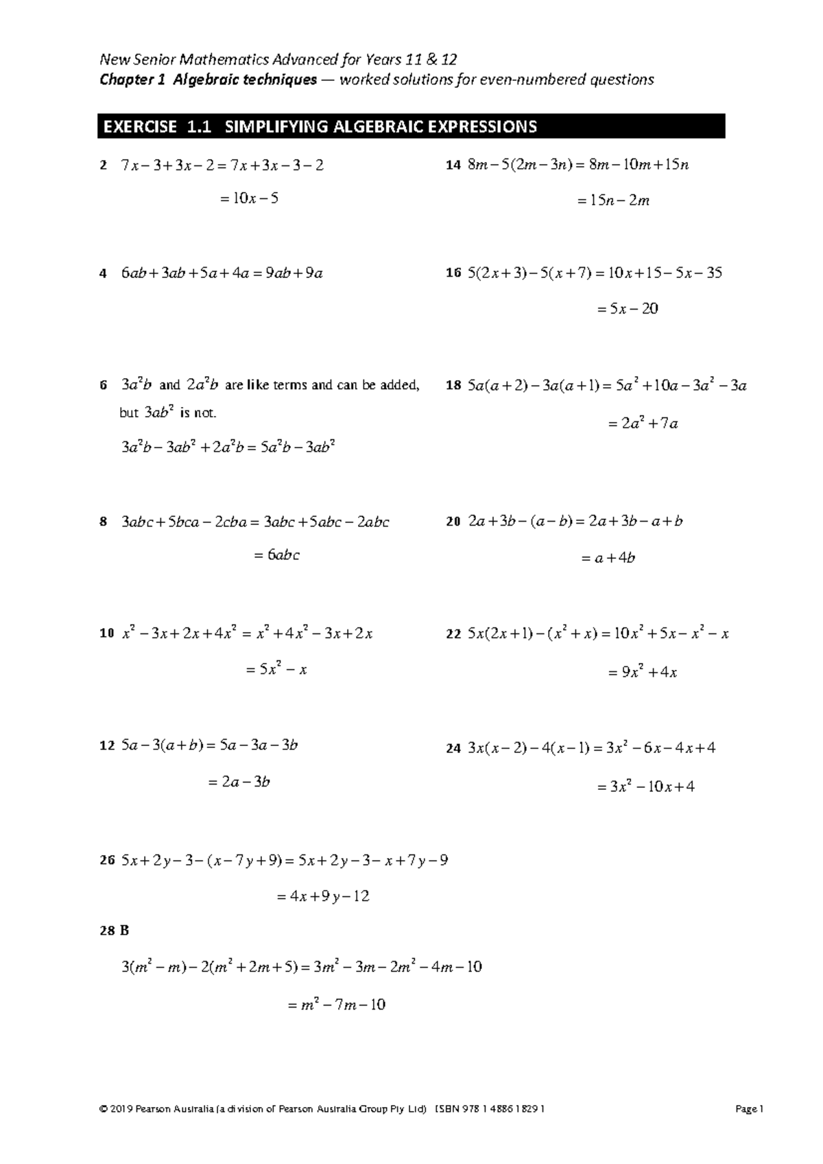 New Senior Mathematics Advanced 11-12: Chapter 1 Algebra Techniques ...