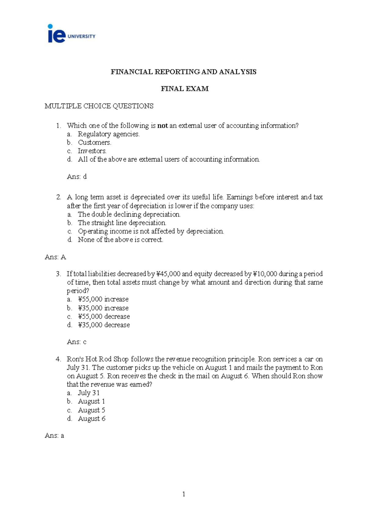 FRA 101 FINAL EXAM MOCK: MULTIPLE CHOICE QUESTIONS & ANSWERS - Studocu